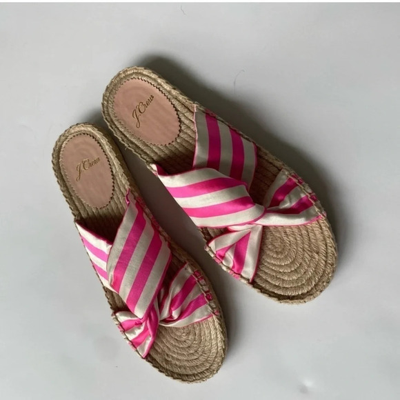 New J Crew Twisted-Knot Espadrille Sandals Pink Stripe Size 7.5 $98 AN875 flats - Picture 6 of 13